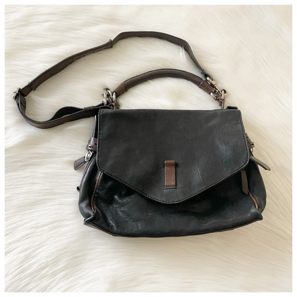Joy Gryson Shoulder Ellie Belted Strap Black Leather and Suede Crossbody Bag